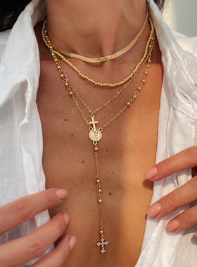 Women's Alloy Tassel Cross Pendant Necklace Collarbone Chain