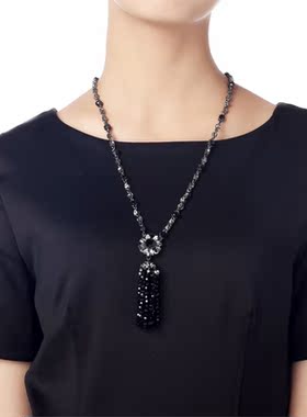 URCHOICE黑色水晶毛衣链