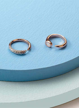 【URCHOICE】英国高街珠宝母贝水晶镶嵌开口戒指女复古风时尚指环