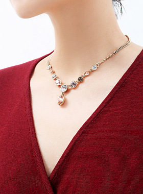 欧美正品纪家高端镶嵌金水晶项链