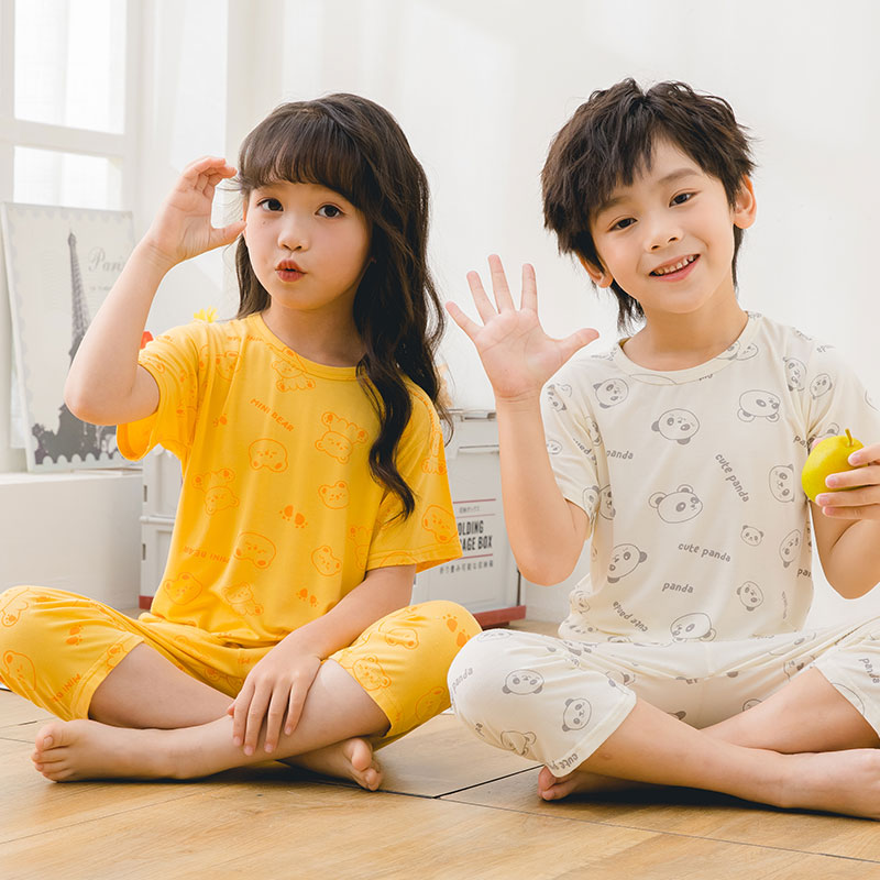 儿童莫代尔睡衣男孩夏季款短袖家居服男童夏天薄款空调服女童套装