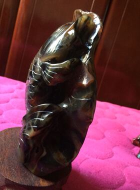 手工雕刻鲤鱼实木装修新婚摆件