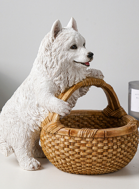 萨摩耶收纳篮子摆件客厅玄关可爱狗狗家居装饰卧室个性树脂摆设