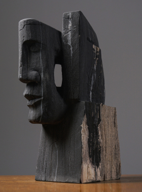 木化石抽象人物雕塑创意艺术摆件轻奢酒店家居玄关天然石材雕刻