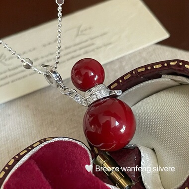 S925纯银红色葫芦镶钻万能扣吊坠项链小众设计ins简约高级感轻奢