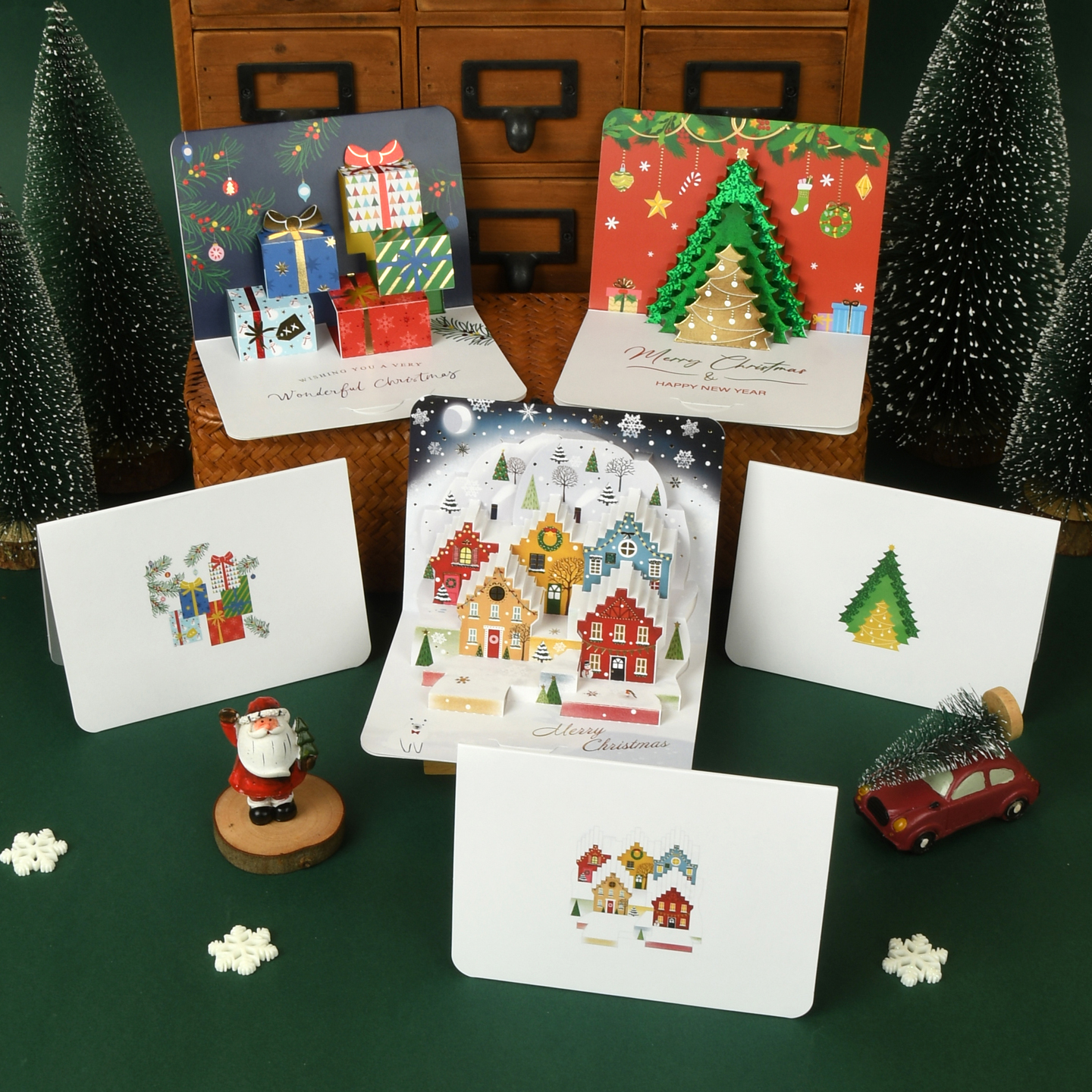 Christmas 3D three-dimensional greeting card, high-end Christmas holiday blessings, folded message card, handwritten blank card, English creative children's baby Christmas Eve gift, candy apple gift box postcard