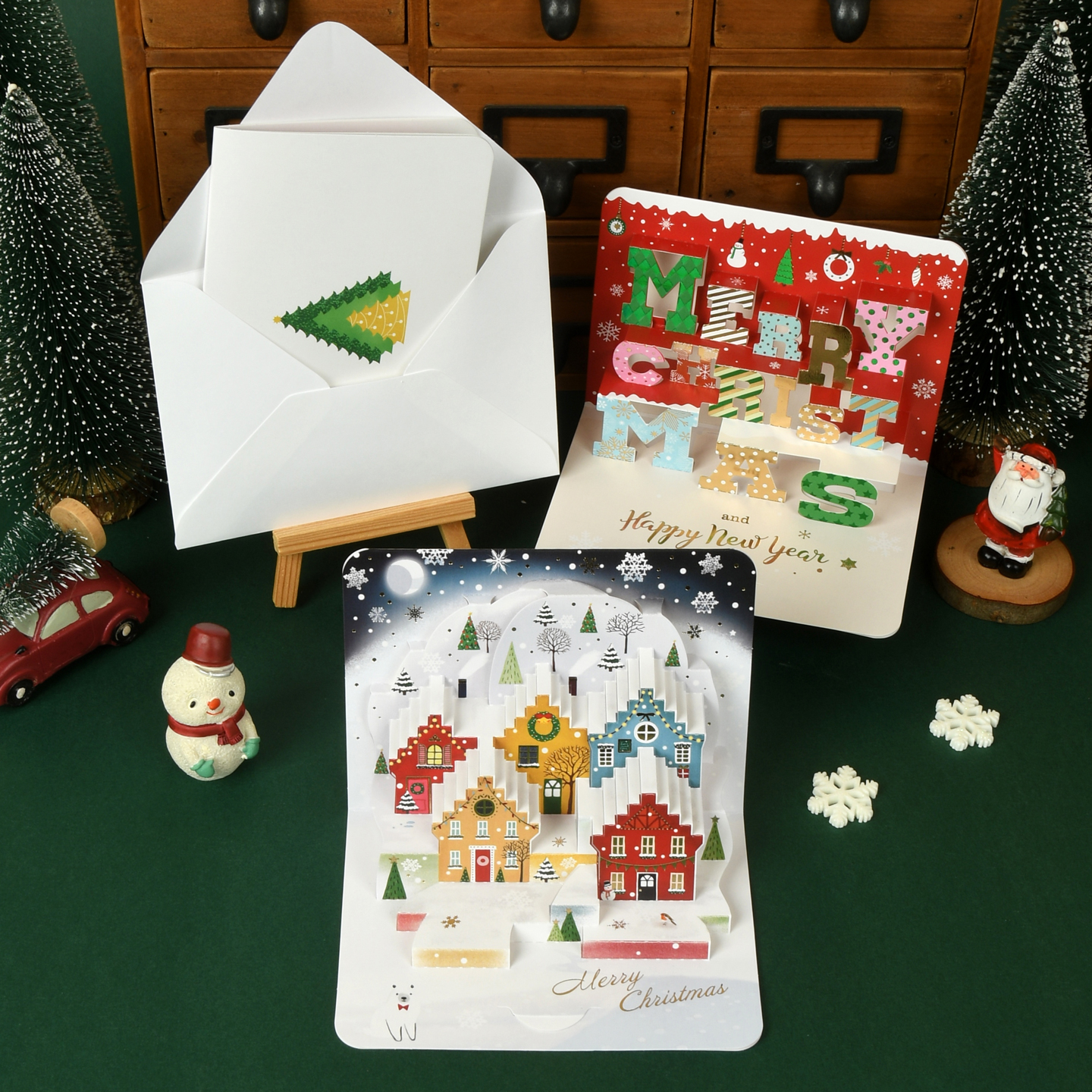 Christmas 3D three-dimensional greeting card, high-end Christmas holiday blessings, folded message card, handwritten blank card, English creative children's baby Christmas Eve gift, candy apple gift box postcard