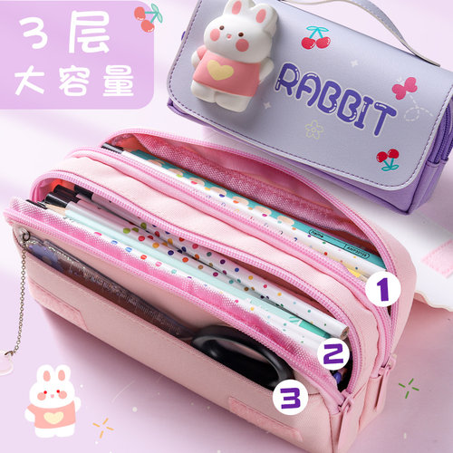 3D解压笔袋大容量减压手提文具盒儿童可爱文具袋防水笔盒女小学生一二三四年级多功能铅笔盒男孩黑科技男孩子 - 图1