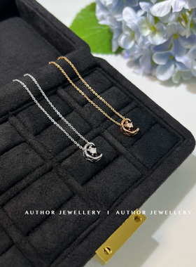 AUTHOR 「美少女水冰月」菱格小金豆锁骨链 925银月亮钻石项链
