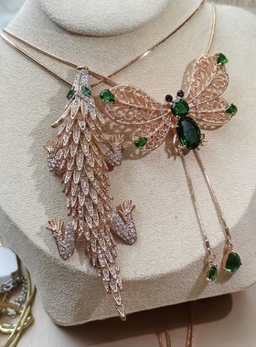 彩色镶钻水晶锆石项链轻奢女小众设计款锁骨链花朵几何保色毛衣