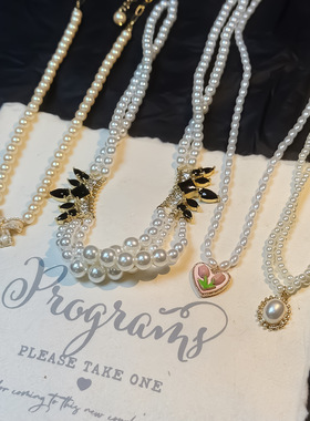 秋冬款小众设计感轻奢保色镶钻珍珠短款项链气质女时尚长款毛衣