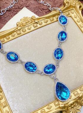 欧美轻奢镶钻水晶石水滴项链耳环手链三套装饰品首饰女配饰