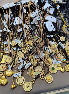 简约黑绳项链民族风复古沙金吊坠抽拉可调节女短款锁骨链