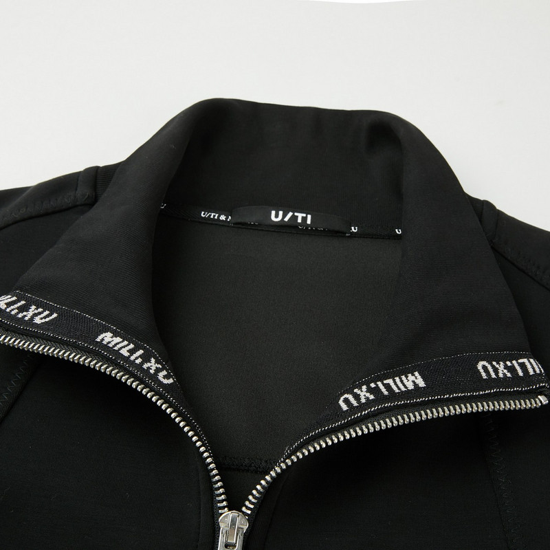 U/TI联名款黑色双拉链字母外套女莫代尔短款卫衣尤缇2025春季新款,淘宝优惠券,粉丝福利购,淘宝优惠卷