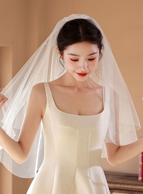 韩式简约新娘头纱领证求婚蓬蓬纱