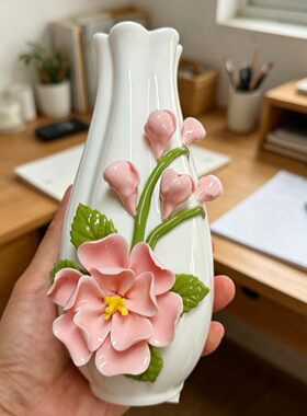 纯手工捏花陶瓷花瓶家居摆件