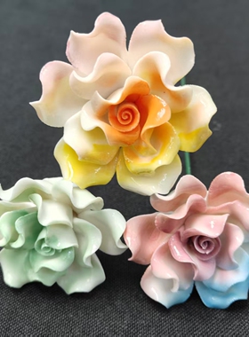 陶瓷渐变玫瑰手工仿真花束摆件