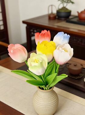 陶瓷郁金香仿真花束桌面摆件