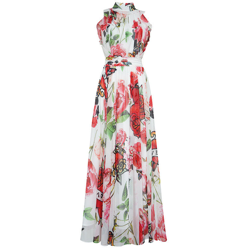 高端精致碎花连衣裙女印花长裙子飘逸大摆长裙时尚修身无袖仙女裙,淘宝优惠券,粉丝福利购,淘宝优惠卷