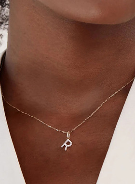 astudio纯银满钻字母项链情侣款