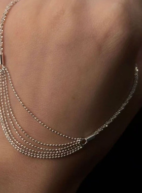 astudio纯银多层链条流苏项链女