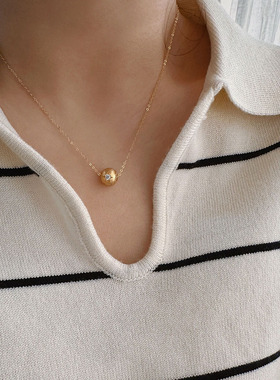 astudio纯银星芒鎏金幸运球项链