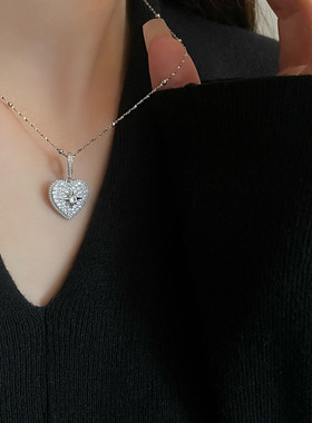 astudio纯银满钻爱心八芒星项链