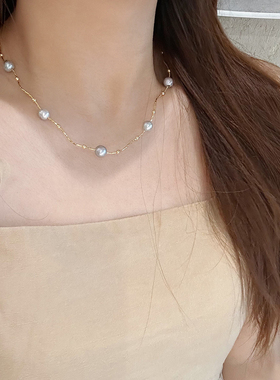 astudio纯银海水akoya珍珠项圈女