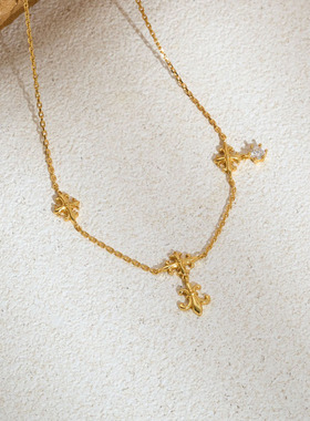 astudio纯银鸢尾花十字架锁骨链