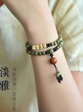 民族风绿檀手链女转运珠手串男