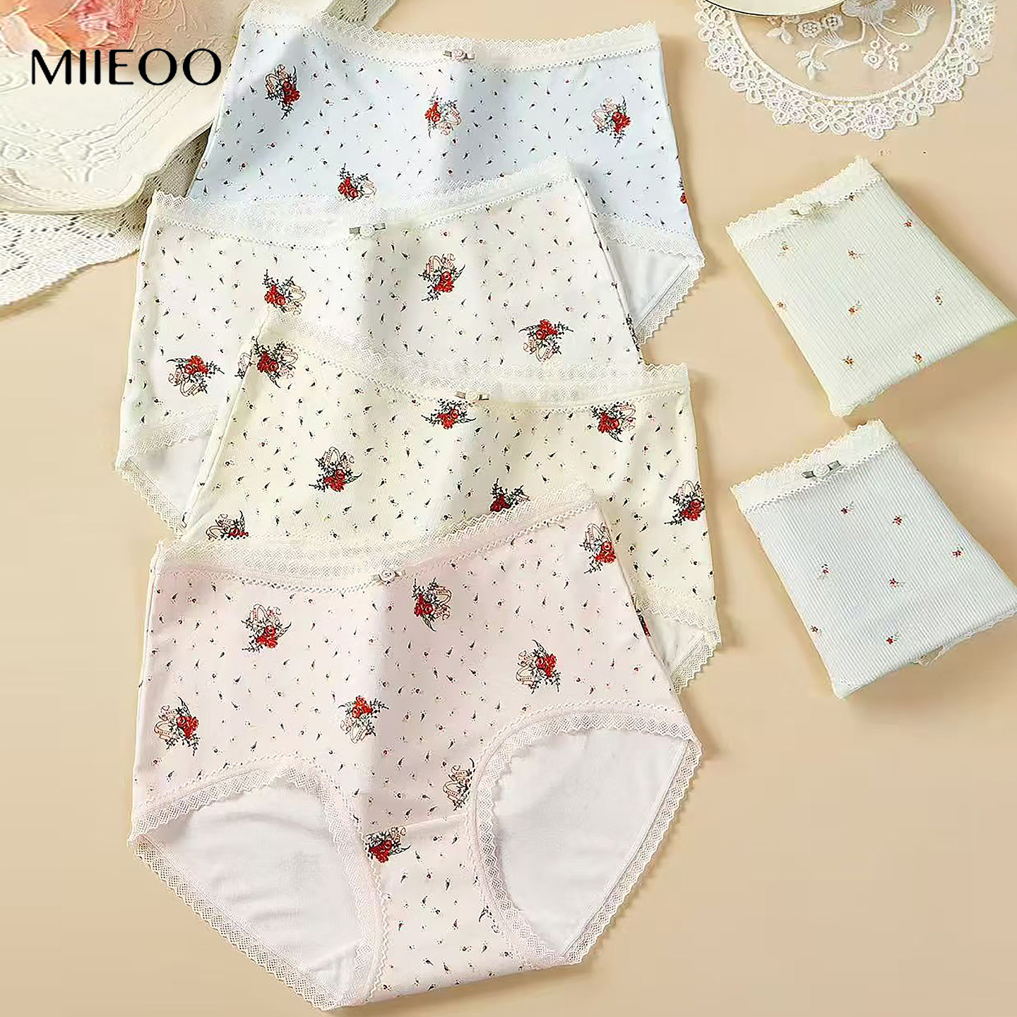 秘语内裤女中高腰无痕包臀蕾丝边透气薄款抗菌2026新款印花平角裤,淘宝优惠券,粉丝福利购,淘宝优惠卷