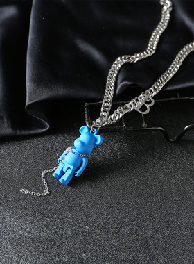 克莱因蓝小熊项链女ins
