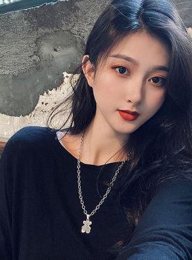小熊项链嘻哈锁骨链新款轻奢女