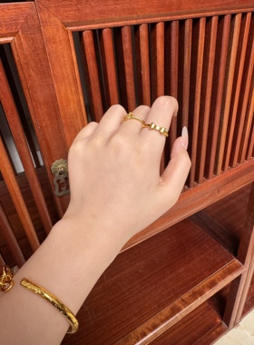 越南沙金古法素圈戒指蝴蝶结传承指环女款简约送女友首饰品不掉色