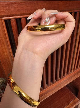 古法金镯子沙金手镯女仿真黄金素圈纯实心越南结婚传承手环不掉色