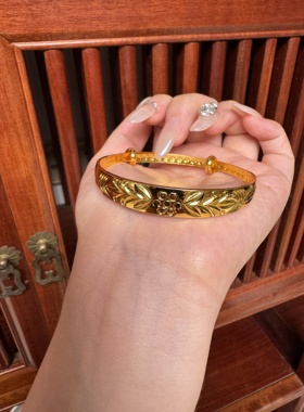 越南沙金手镯女款素圈古法传承仿真黄金镯子实心不掉色999可回收