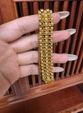 越南沙金手链男款老板链镀黄色龙头手链首饰仿金色手表链土豪款