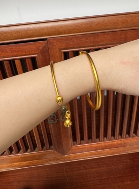 新款沙金手镯女古法传承仿真黄金手镯子纯实心结婚首饰叠戴不掉色