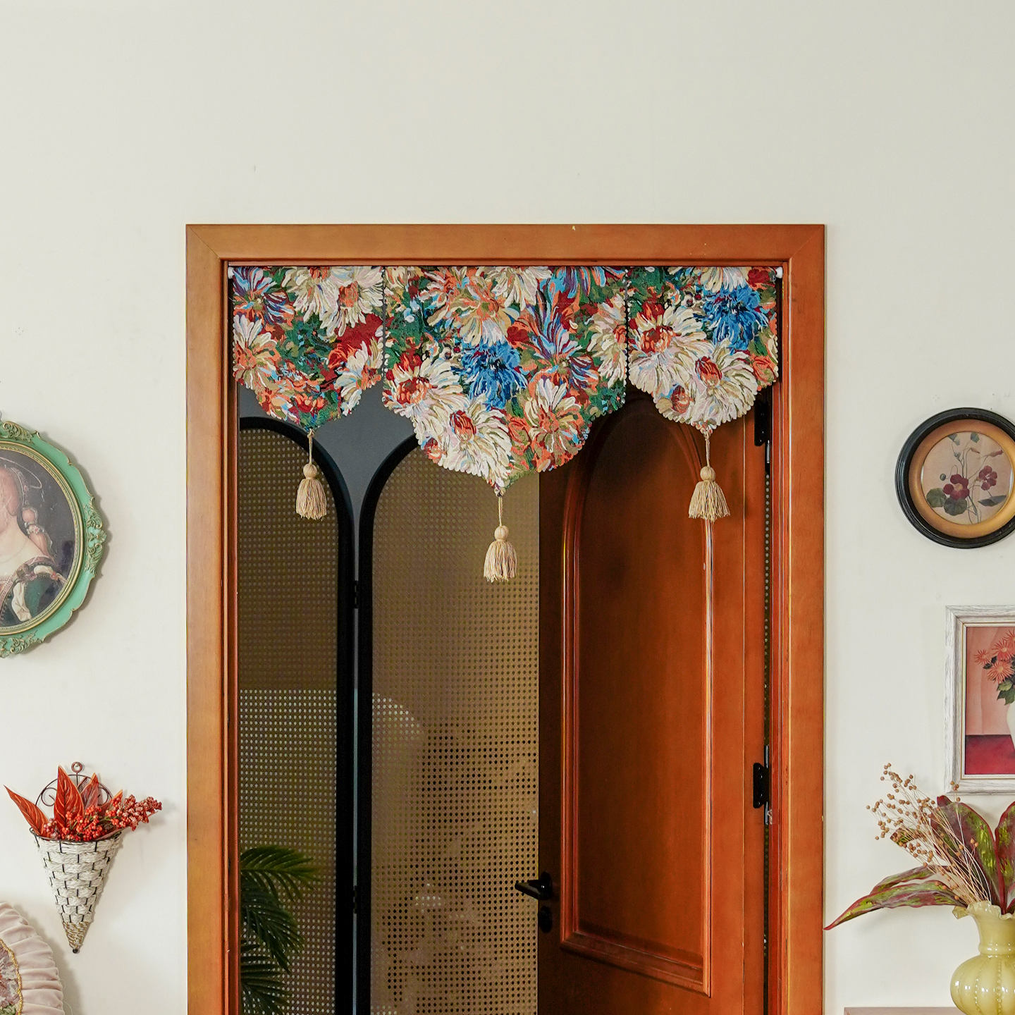 美式复古旗帘小吊旗入户装饰帘布艺门帘子高级感窗户挂帘门头短帘 - 图0