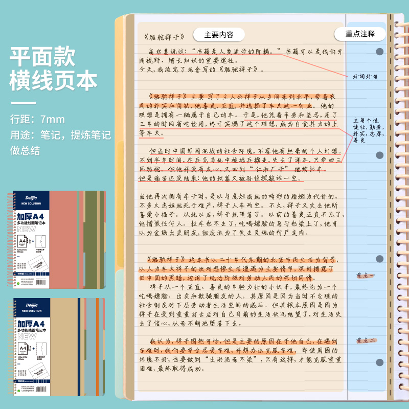 得力佳PP活页线圈本a4美式网格大线圈空白超厚a5方格多功能大学生记事本分科考研点阵加厚本子思维导图笔记本 - 图1