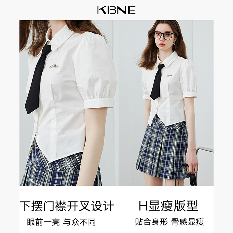 KBNE衬衫女学院风设计感短袖上衣2024夏季新款短款独特漂亮小衫 - 图1