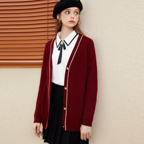 Красный свитер, куртка, кардиган, осенний трикотажный лонгслив, коллекция 2022