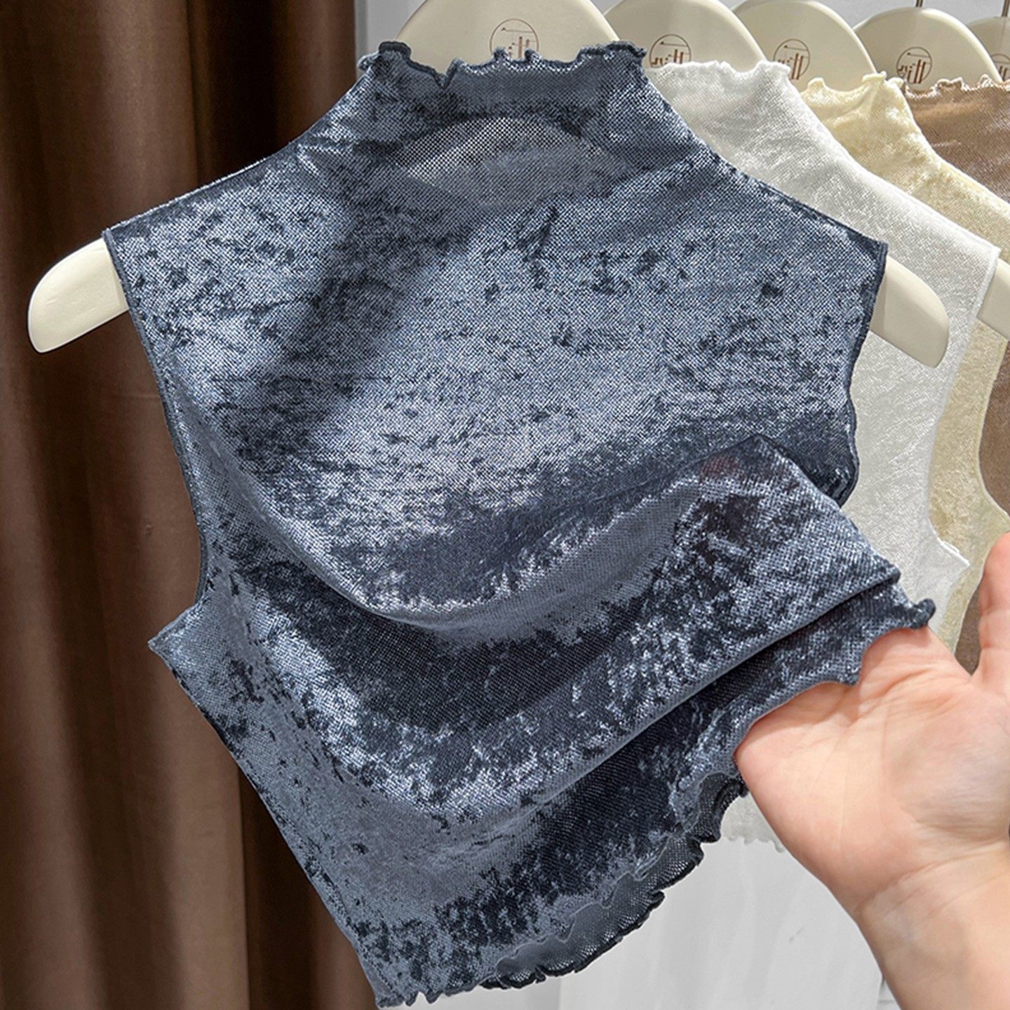 砖石毛假领子背心女木耳边无袖坎肩打底衫内搭毛衣秋冬半高领上衣,淘宝优惠券,粉丝福利购,淘宝优惠卷