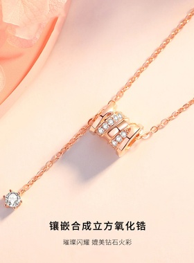 玫瑰彩金小蛮腰项链纯银轻奢小众