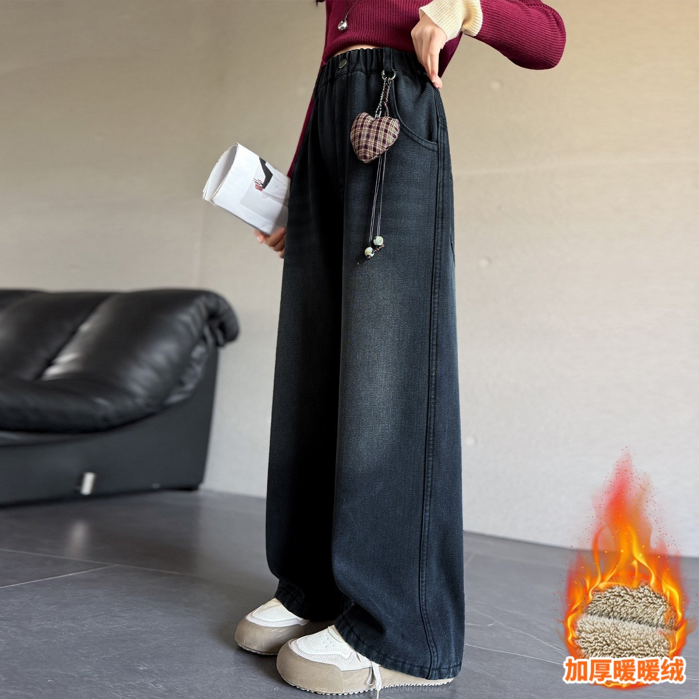 女童裤子牛仔裤加绒秋冬装新款中大童洋气直筒裤冬季保暖一条过冬,淘宝优惠券,粉丝福利购,淘宝优惠卷