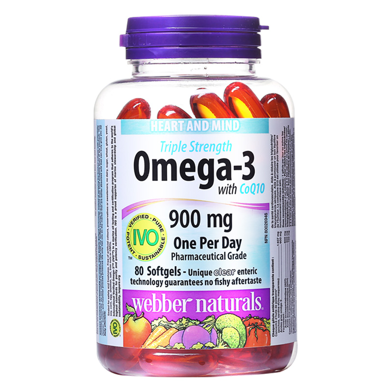 WebberNaturals进口3倍浓缩Omega-3深海鱼油100mg辅酶q10胶囊80粒 - 图3