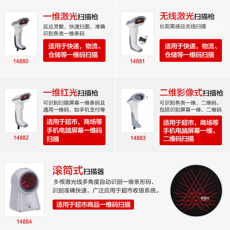 得力无线红光扫描枪手机屏幕支付宝微信动态收款扫码枪一二维条形码扫描器手持超市收银出入库扫描仪快递把枪