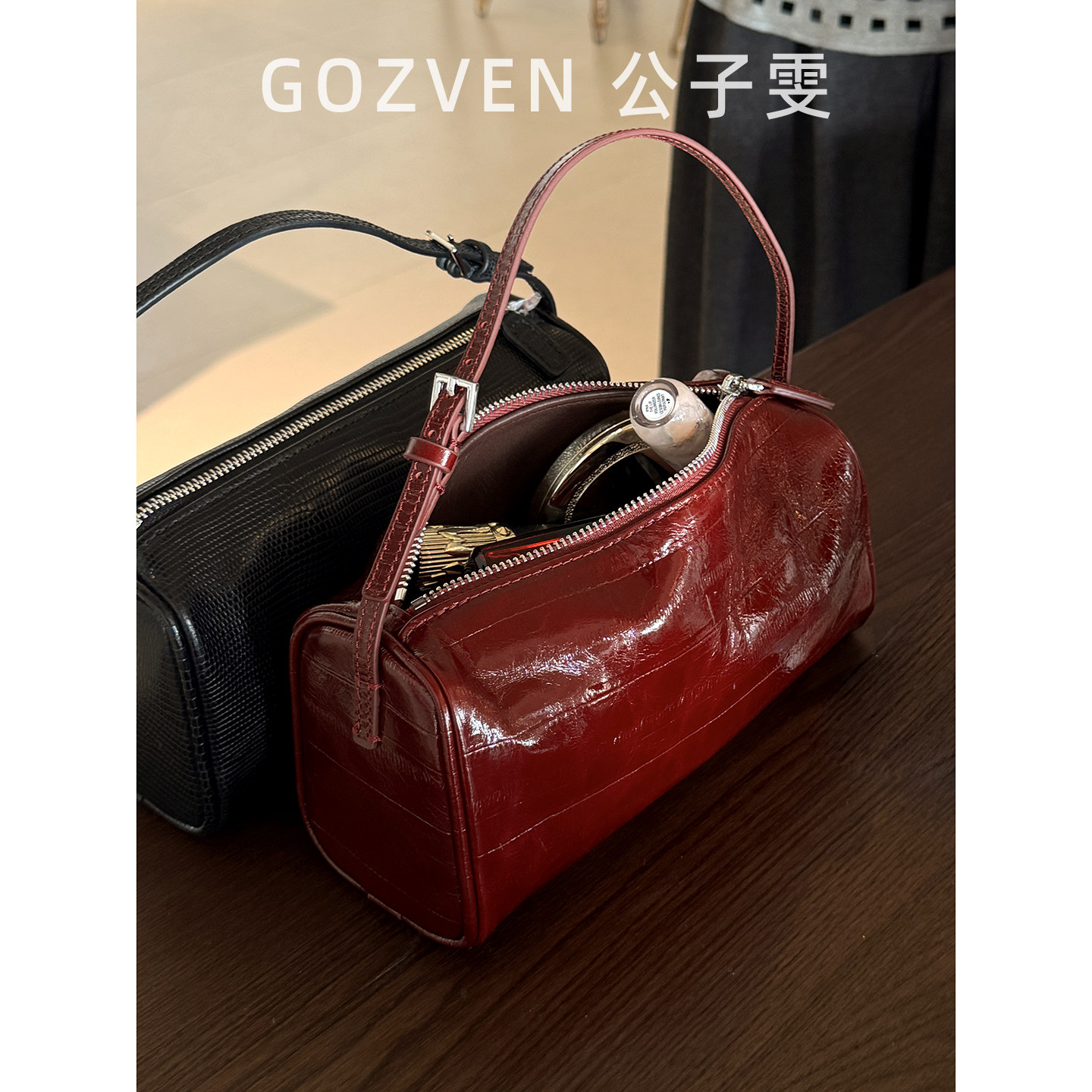 【公子雯】2026新款高级百搭蜥蜴纹头层牛皮笔筒包手提单肩斜挎包,淘宝优惠券,粉丝福利购,淘宝优惠卷