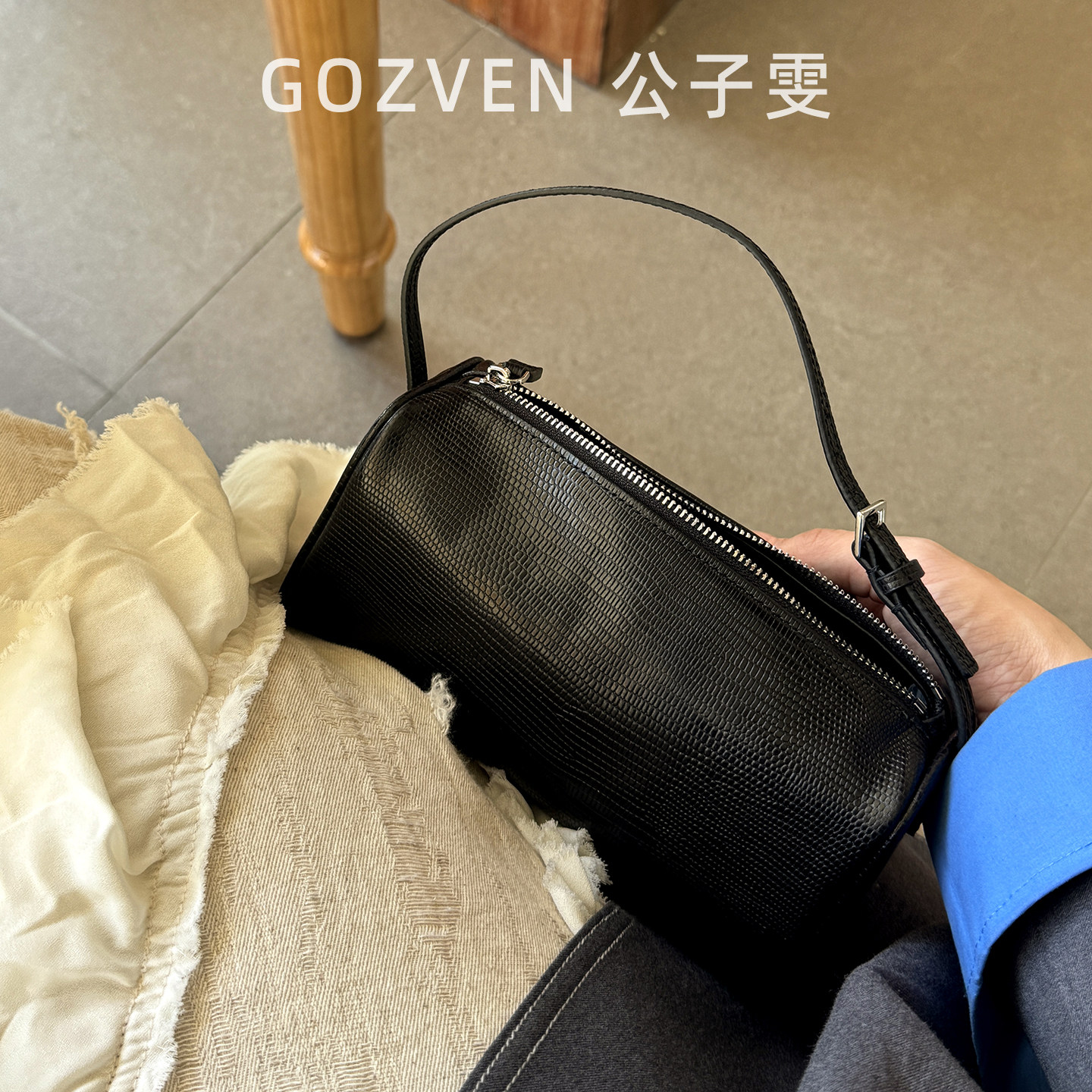 【公子雯】2026新款高级百搭蜥蜴纹头层牛皮笔筒包手提单肩斜挎包,淘宝优惠券,粉丝福利购,淘宝优惠卷