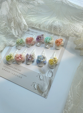 多巴胺色系春夏12宫格立体干花美甲油画diy指甲装饰贴片花材材料
